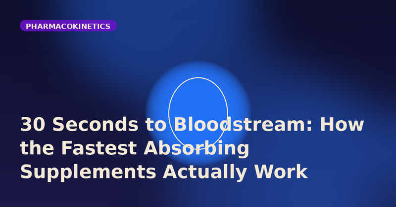 Abstract droplet diagram showing a sublingual supplement reaching the bloodstream in 30 seconds, XYNE Health brand palette
