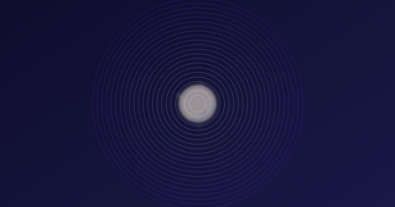 Abstract XYNE diagram: a glowing central orb ringed by concentric circles with a radiant particle burst, representing amla as an antioxidant-rich Ayurvedic berry.