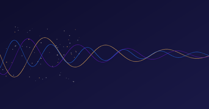 Abstract XYNE diagram: overlapping waveforms damping from large oscillations to a calm flat line with a gold accent, representing food-noise quieting and saffron satiety support.