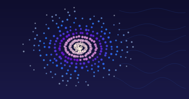 Abstract depletion spiral representing nutrient depletion under chronic stress — dense cream particles at center thinning to blue-gray outer particles with cortisol wave lines