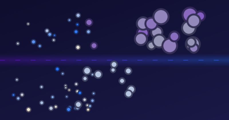 Abstract visualization of supplement strip dose ceiling — small particles passing through a threshold while larger particles are blocked