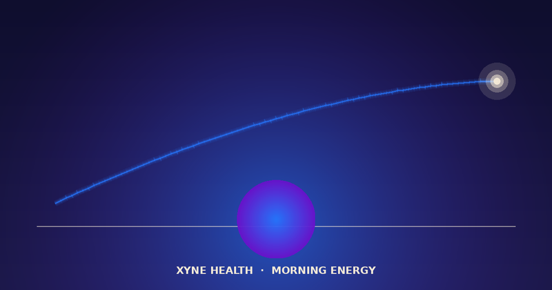 A sunrise gradient with a clear linear path of light rising — sustained morning energy, not spiking.