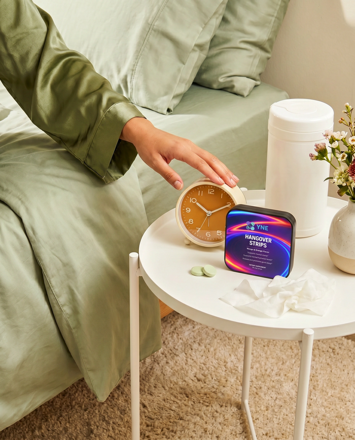 Bedside tin, no glass of water needed. Dissolves in 15 seconds.