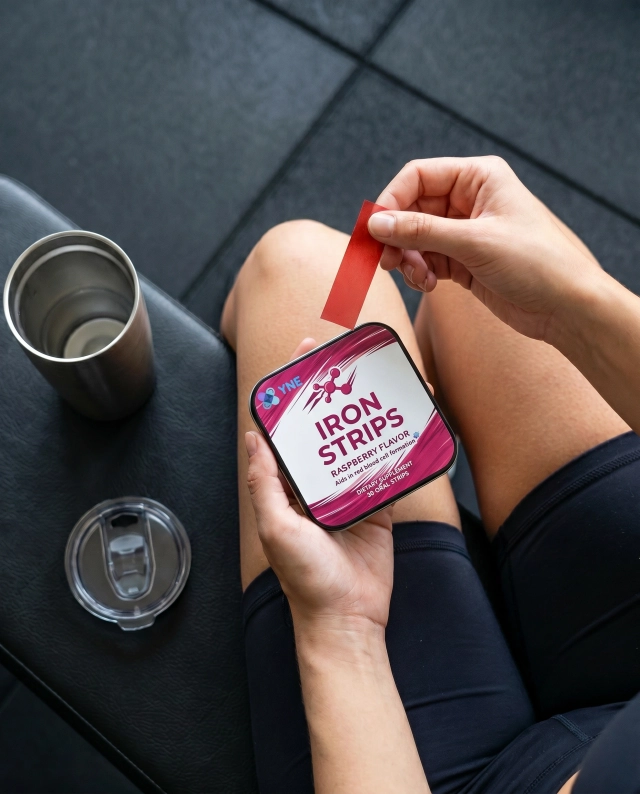 Endurance athletes lose iron through sweat and impact. One strip a day, no GI distress.