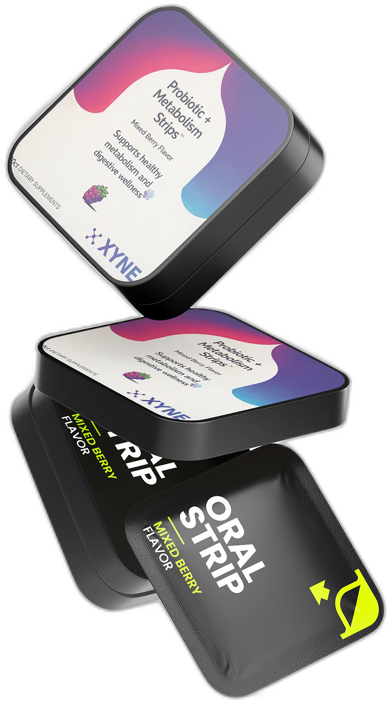 XYNE Probiotic strips falling